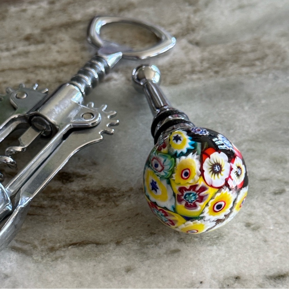 Vintage Millefiori Murano Style Multicolor Glass Bottle Stopper